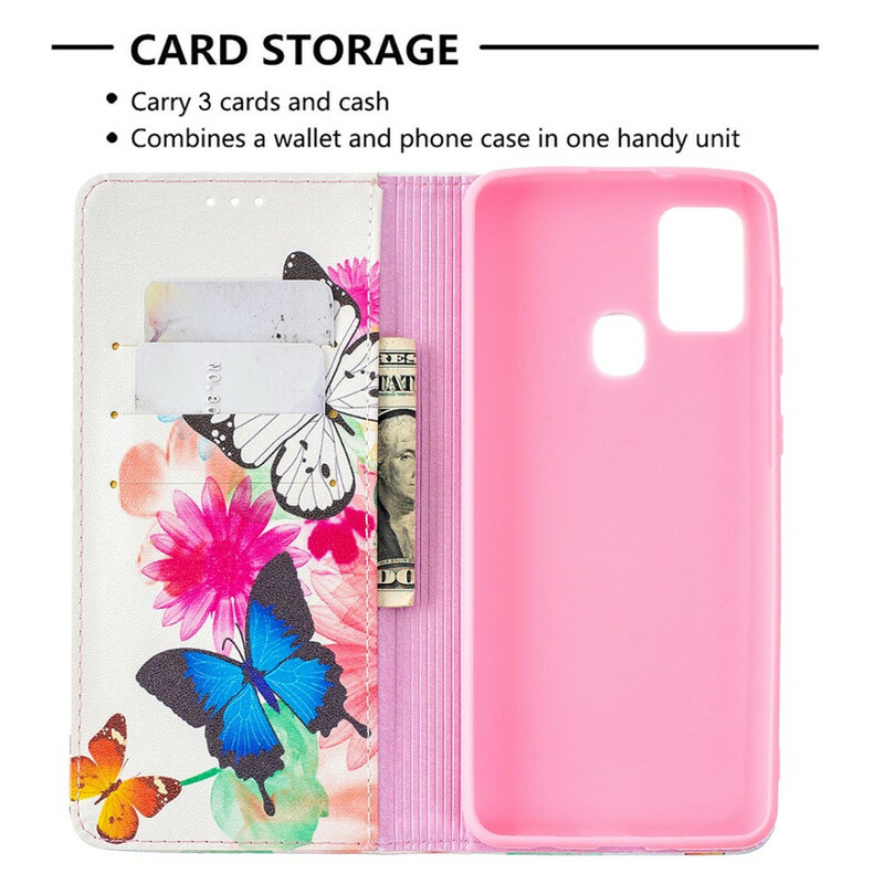 Flip Cover Samsung Galaxy A21s Mariposas de colores