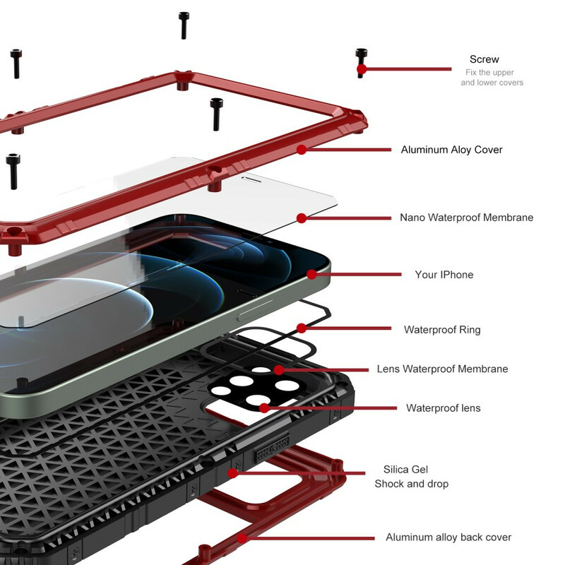 Funda metálica súper resistente al agua para el iPhone 12 Pro Max