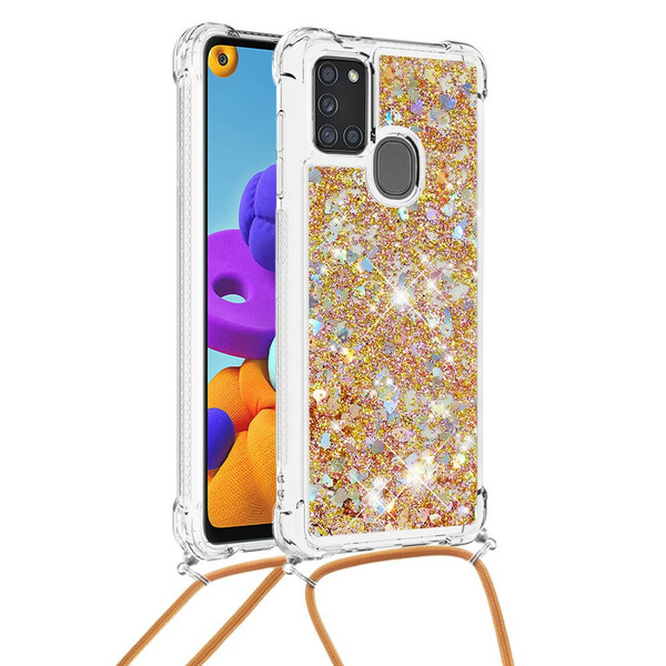 Funda de purpurina con cordón para el Samsung Galaxy A21s