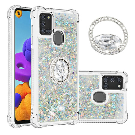 Funda de purpurina para el Samsung Galaxy A21s con soporte para el anillo
