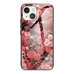 Funda iPhone 13 Mini Cristal Templado Flores Rosa