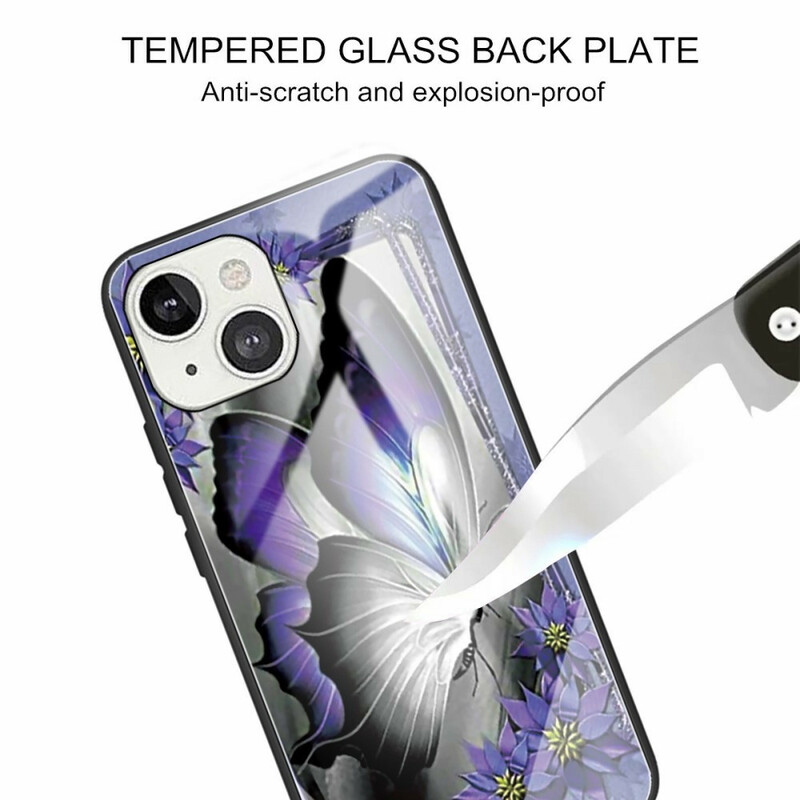 Funda de cristal para el iPhone 13 Mini Butterfly Purple