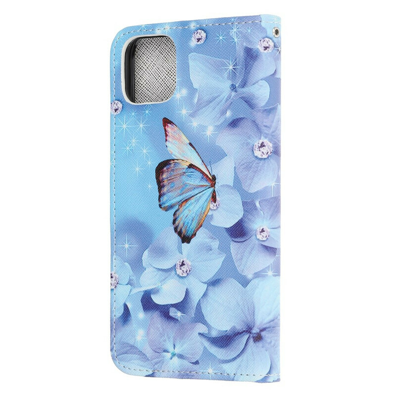 Funda iPhone 13 Mini Butterflies Diamonds con colgante