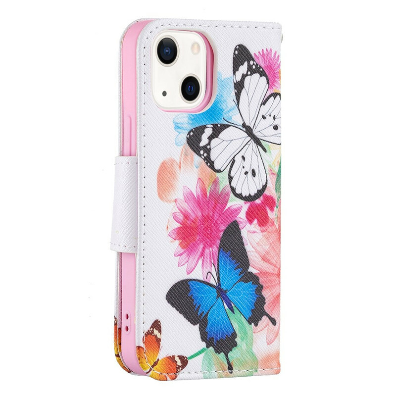 Funda iPhone 13 Mini Pintada Mariposas y Flores