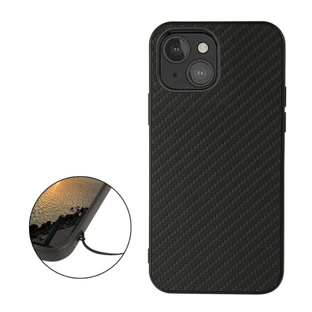 Funda de piel para iPhone 13 Mini con textura de fibra de carbono