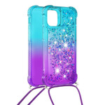 Funda de silicona para el iPhone 13 Mini con purpurina y cuerda