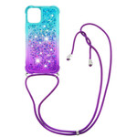 Funda de silicona para el iPhone 13 Mini con purpurina y cuerda