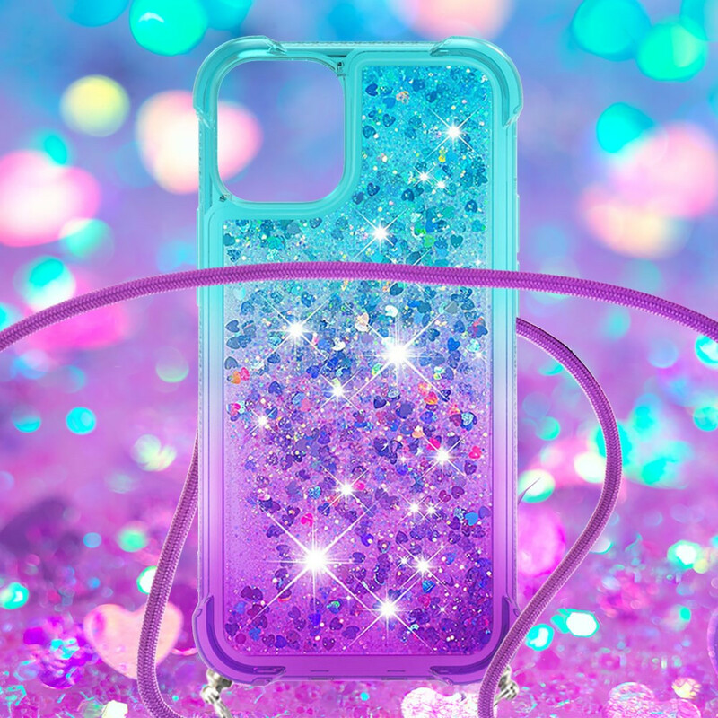 Funda de silicona para el iPhone 13 Mini con purpurina y cuerda - Dealy