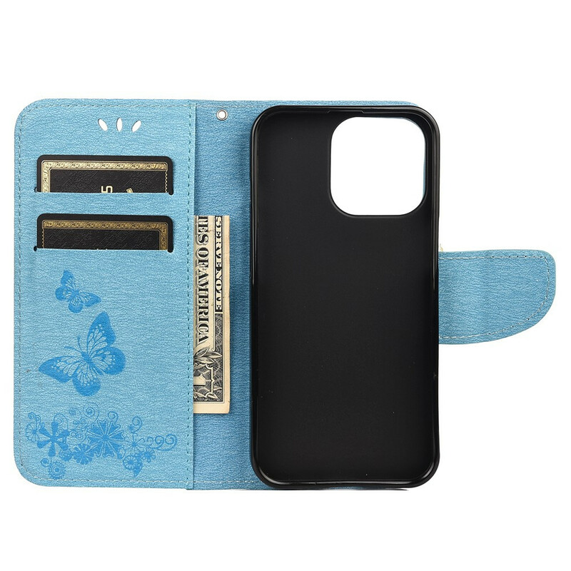 Funda para iPhone 13 Mini Splendid Butterflies con colgante