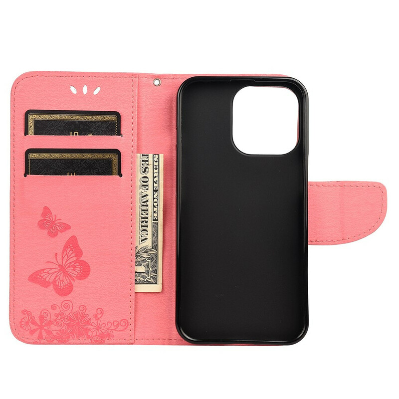 Funda para iPhone 13 Mini Splendid Butterflies con colgante