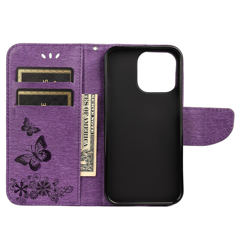 Funda para iPhone 13 Mini Splendid Butterflies con colgante