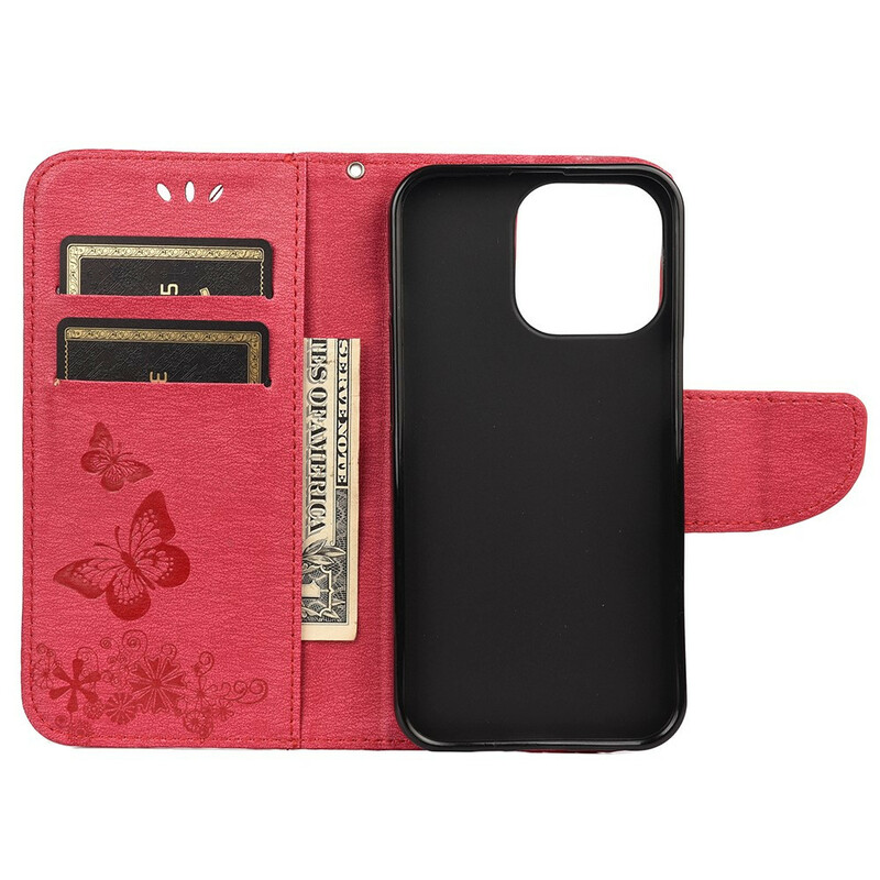 Funda para iPhone 13 Mini Splendid Butterflies con colgante