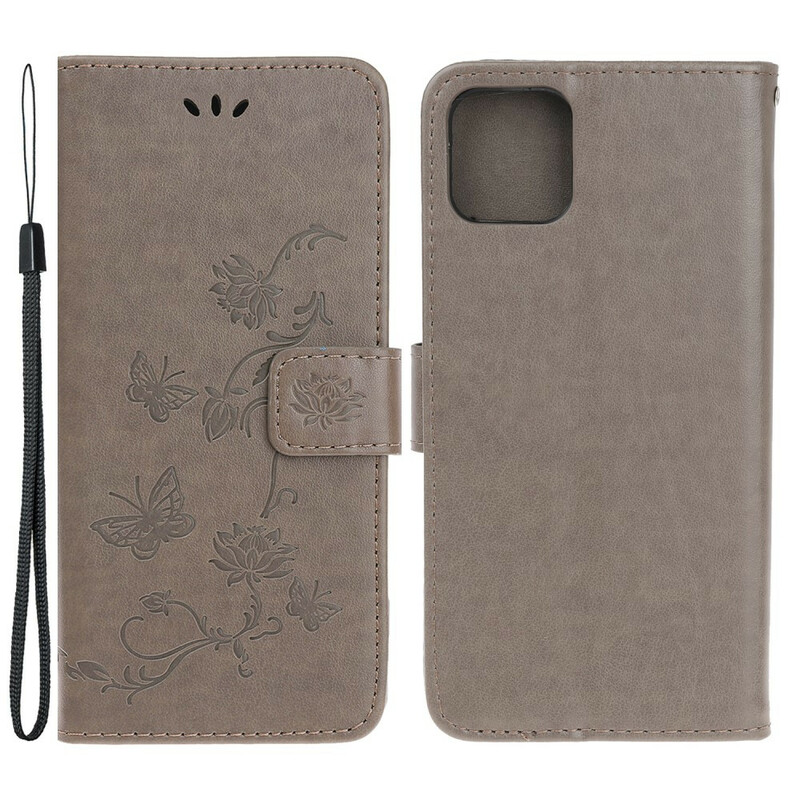 Funda para iPhone 13 Mini Mariposas y Flores con cordón