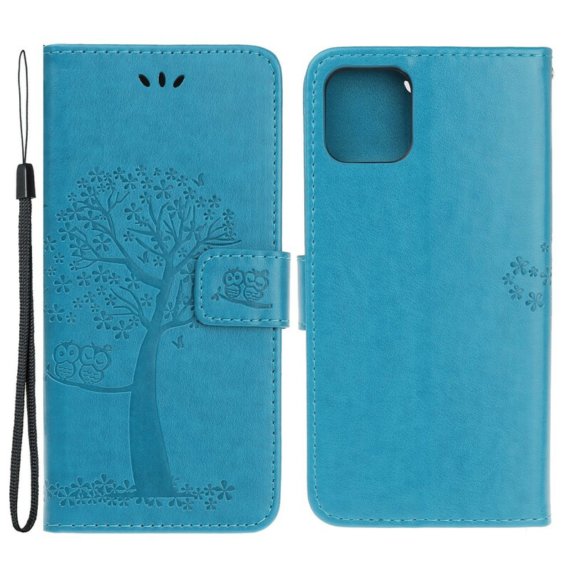 Funda para iPhone 13 Mini Árbol y búhos con colgante