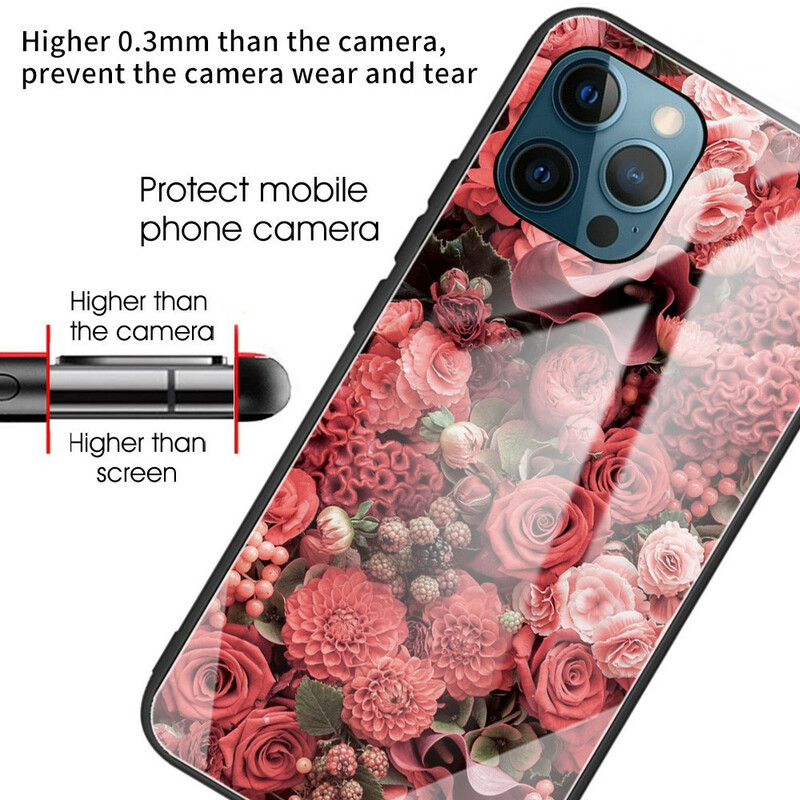 iPhone 13 Pro Hard Cover Glass Pink Flowers