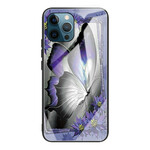 Funda iPhone 13 Pro Cristal Templado Mariposa Morado