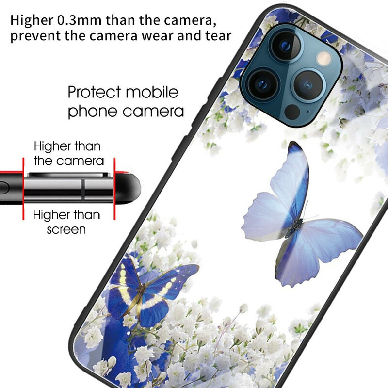 Funda de cristal templado con diseño de mariposa para el iPhone 13 Pro
