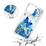 Funda iPhone 13 Pro Max Azul Mariposas Purpurina