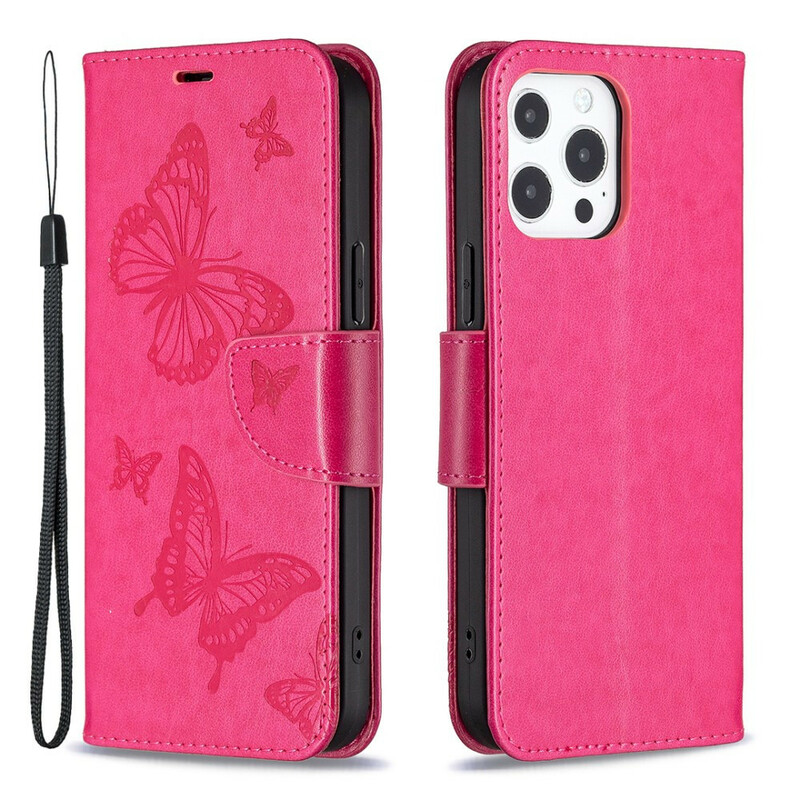 Funda para iPhone 13 Pro Butterfly Printed Lanyard