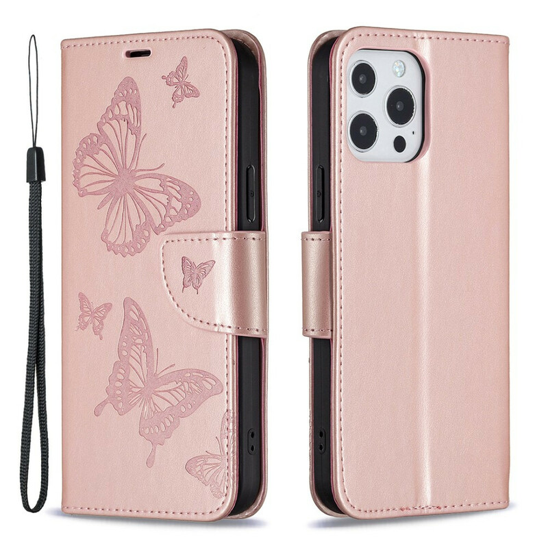 Funda para iPhone 13 Pro Butterfly Printed Lanyard