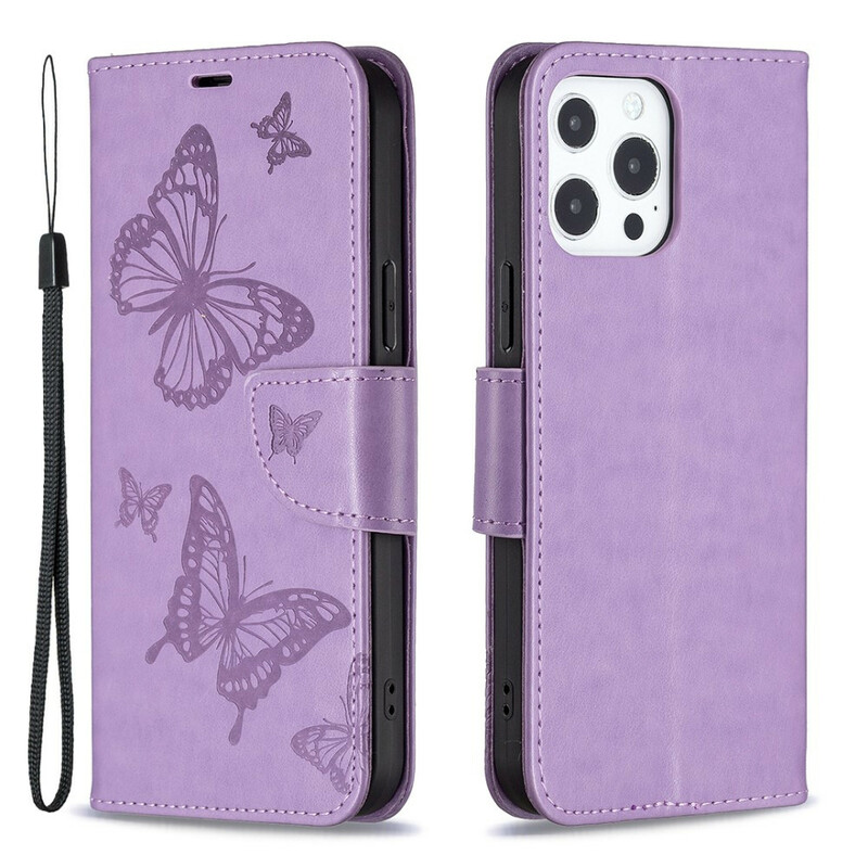 Funda para iPhone 13 Pro Butterfly Printed Lanyard