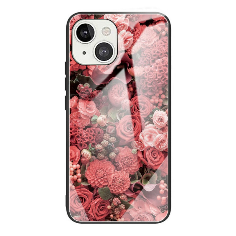 Funda iPhone 13 Cristal Templado Flores Rosa