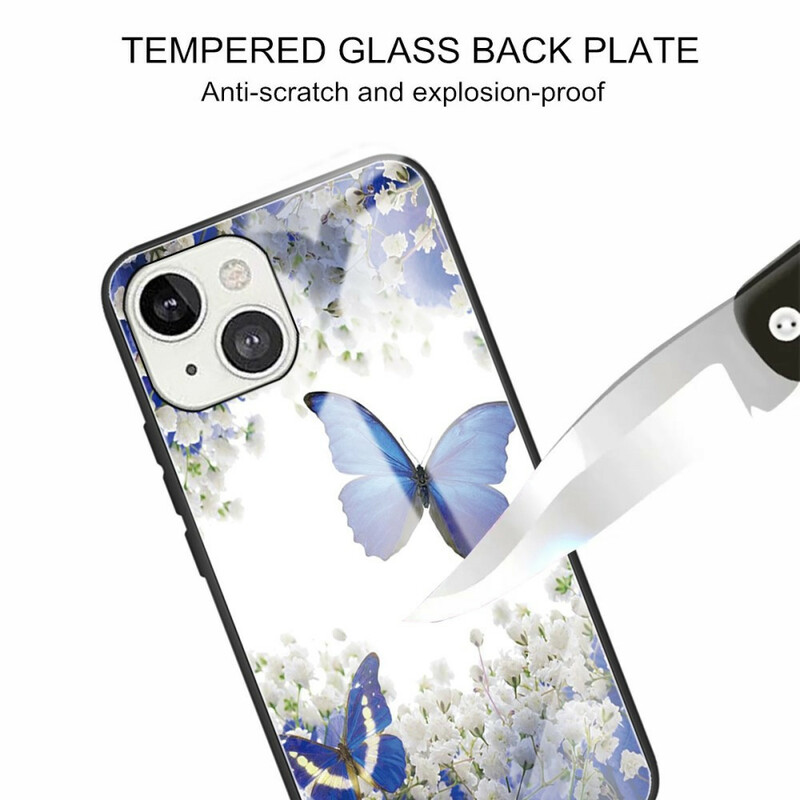 Funda de cristal templado con diseño de mariposa para el iPhone 13