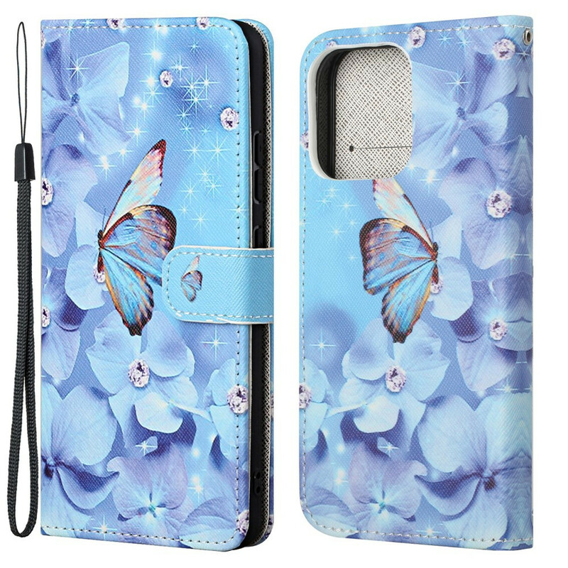 Funda para iPhone 13 Butterfly Diamonds con cordón