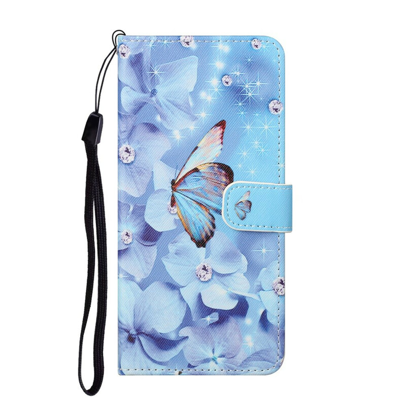 Funda para iPhone 13 Butterfly Diamonds con cordón