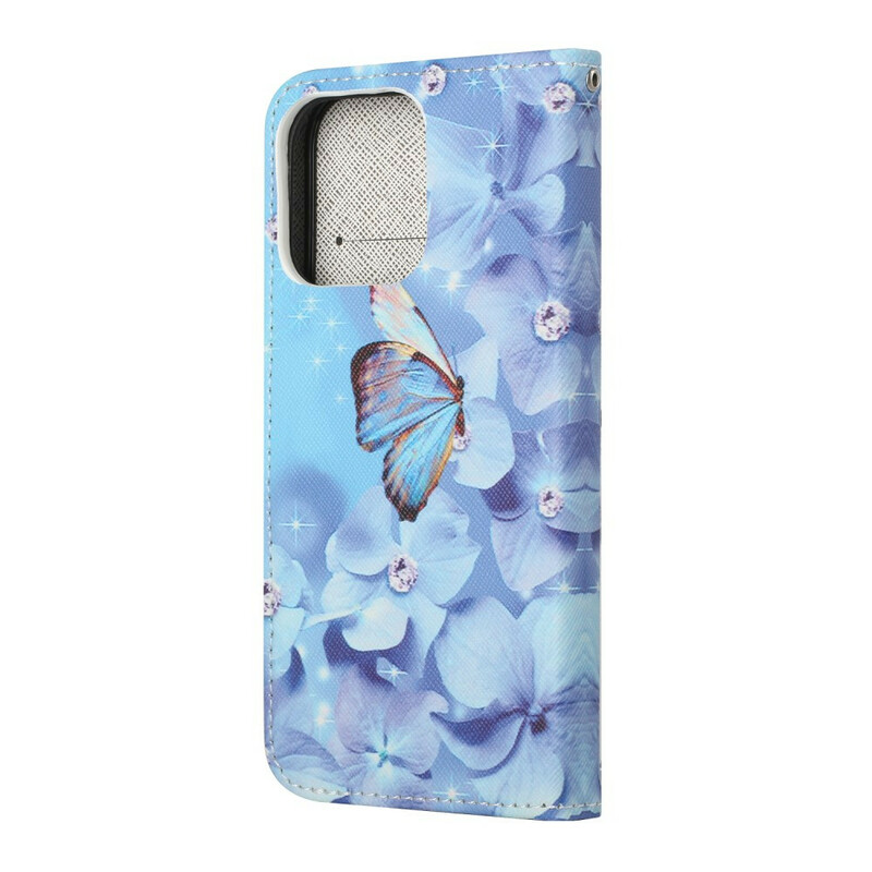 Funda para iPhone 13 Butterfly Diamonds con cordón