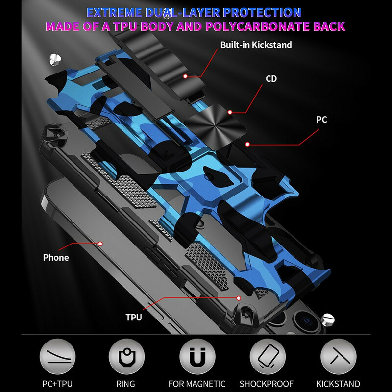 Funda de camuflaje para el iPhone 13 Pro Max Soporte extraíble