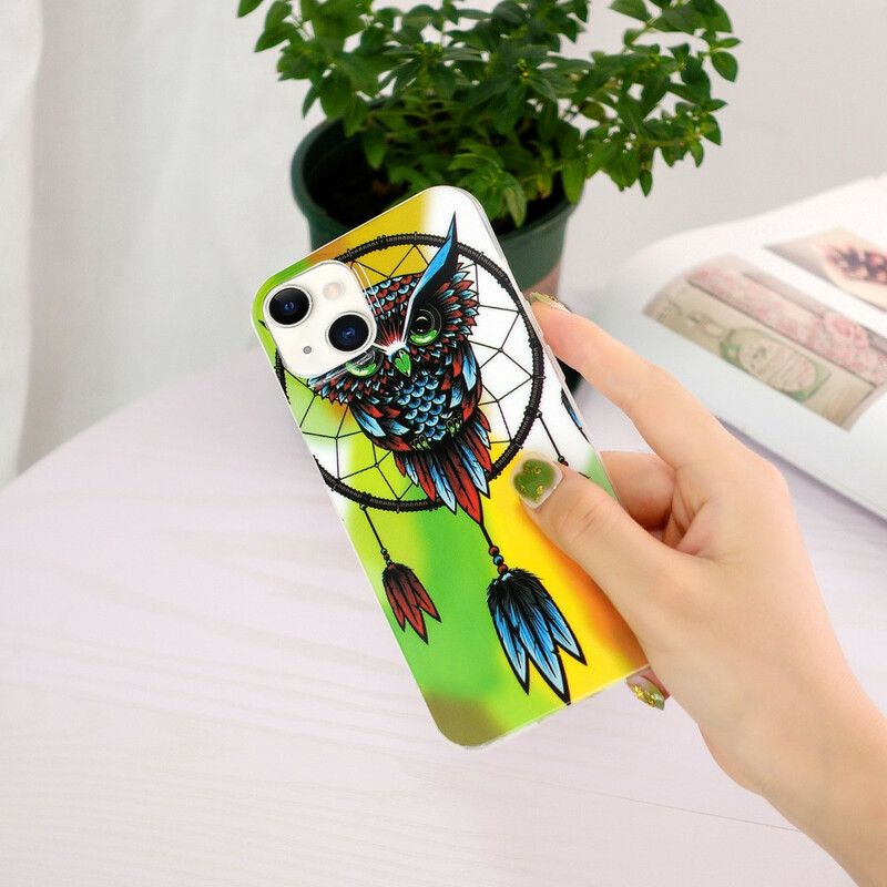Funda fluorescente para iPhone 13 Dreamcatcher Owl
