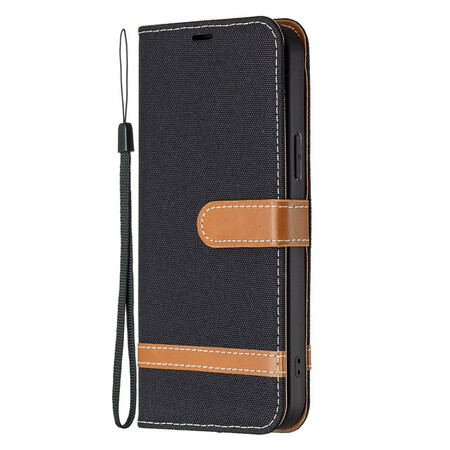 Funda para iPhone 13 Pro Max efecto tela y cuero con colgante