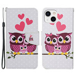 Funda familiar de búho para iPhone 13 con cordón
