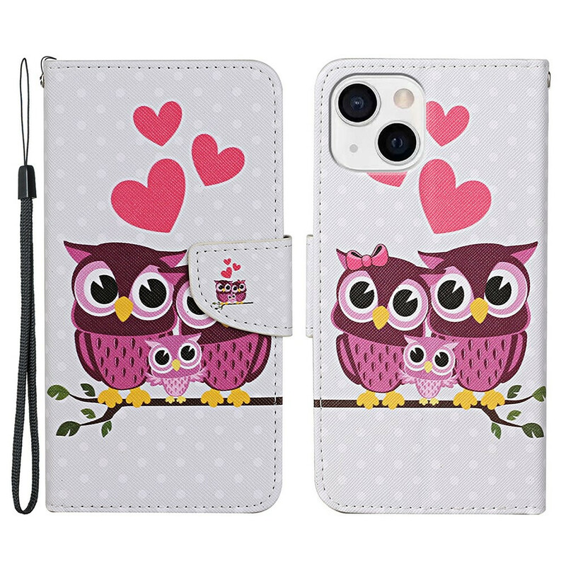 Funda familiar de búho para iPhone 13 con cordón