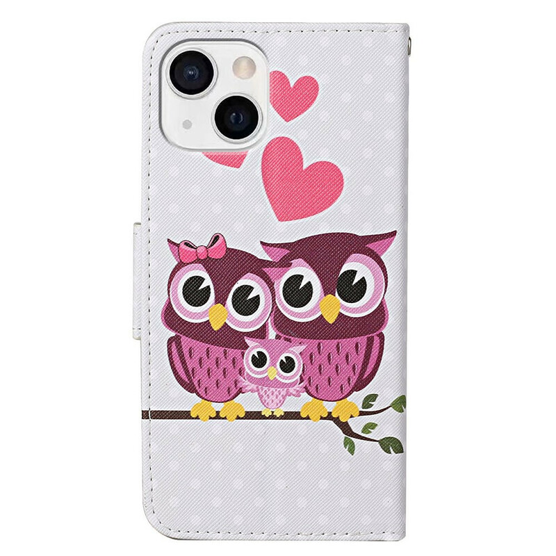Funda familiar de búho para iPhone 13 con cordón
