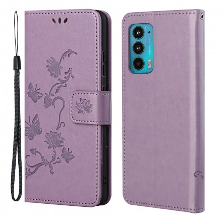 Funda Motorola Edge 20 Mariposas y flores con cordón