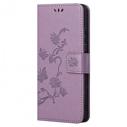 Funda Motorola Edge 20 Mariposas y flores con cordón