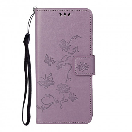 Funda Motorola Edge 20 Mariposas y flores con cordón