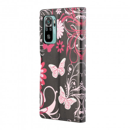 Funda con colgante de mariposas y flores para el Xiaomi Redmi 10