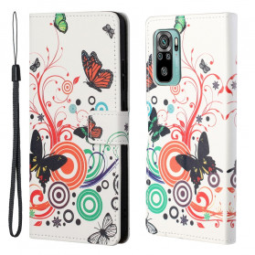Funda con colgante de mariposas y flores para el Xiaomi Redmi 10