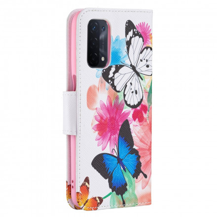 Funda Oppo A54 5G / A74 5G Mariposas y flores pintadas