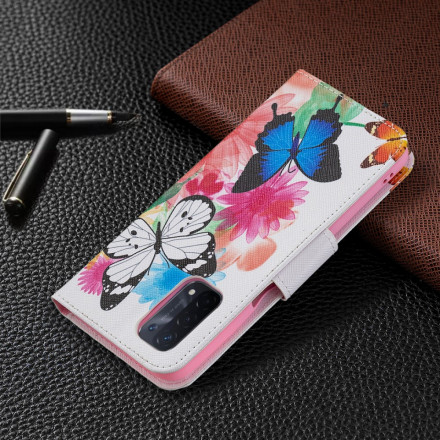 Funda Oppo A54 5G / A74 5G Mariposas y flores pintadas