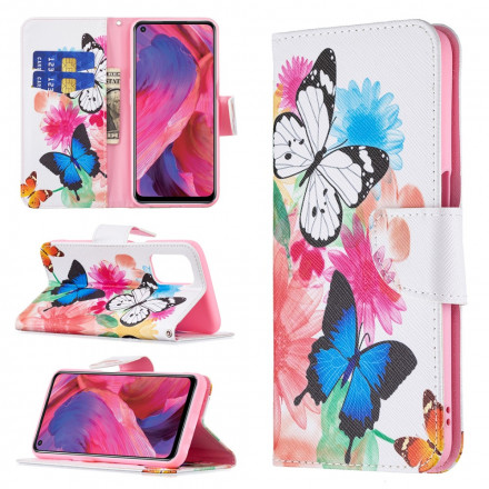 Funda Oppo A54 5G / A74 5G Mariposas y flores pintadas