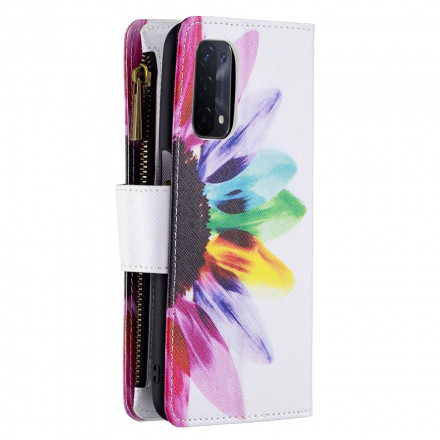 Funda Oppo A54 5G / A74 5G Bolsillo con cremallera Flor