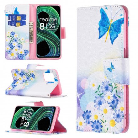 Funda Realme 8 5G Mariposas y flores pintadas