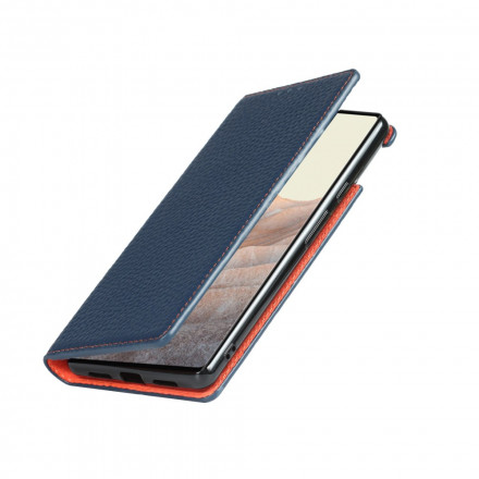 Funda Flip Cover Google Pixel 6 de cuero genuino con colgante de lichi