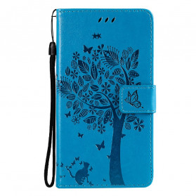 Funda Realme C21 Árbol y gato con cordón