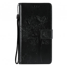 Funda Realme C21 Árbol y gato con cordón