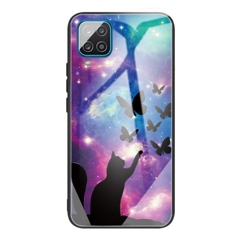 Funda de cristal templado Samsung Galaxy M32 Gato y mariposas en el espacio